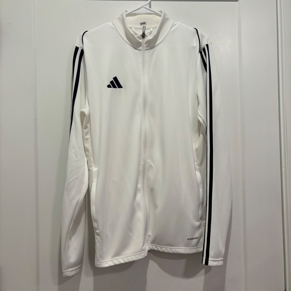 Adidas Mens Aeroready Slim Fit Track Jacket White Black Stripes Medium